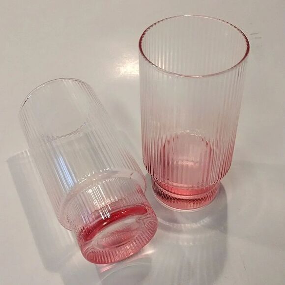 Pink Clear Ribbed Stackable Acrylic 5.5"t Cocktail Glasses Set of 2 - Picture 10 of 15